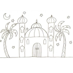 Dibujo para colorear Colorear Palacio Orinetal Con Dos Palmeras