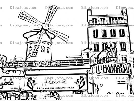 Dibujo para colorear Colorear Molino Rojo de Francia