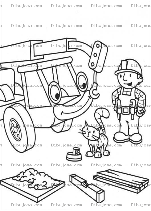 Dibujo para colorear Bob el Constructor y su gato