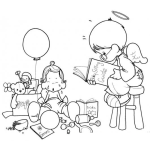 Dibujo para colorear Colorear Angelito Guardian De Precius Moments Cuidando A Un Bebe