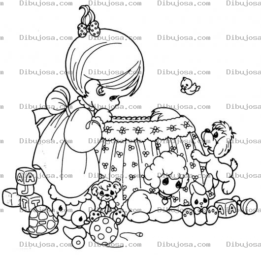 Dibujo para colorear Colorear Hermanita Viendo A Su Hermanito Bebe En La Cuna De Preciusmoments