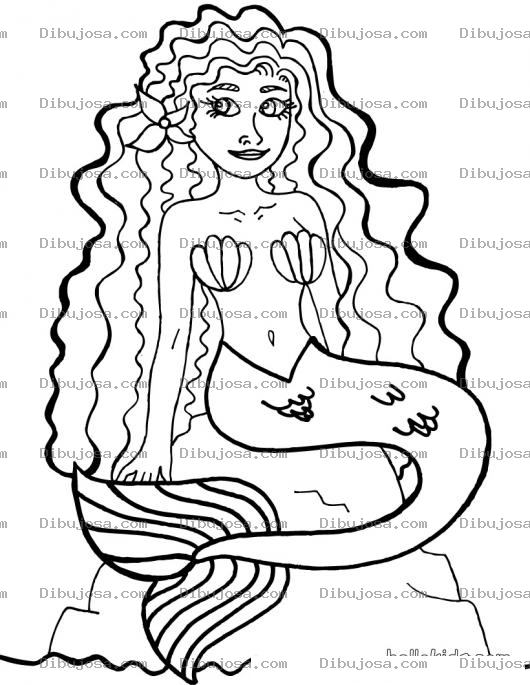 Dibujo para colorear La sirenita con pelo colocho