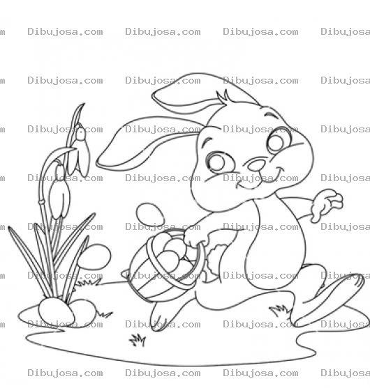 Dibujo para colorear Colorear Conejito Pascuero Con Una Canasta De Huevos De Pascua