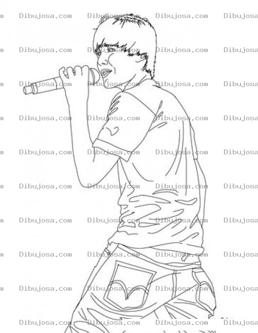 Dibujo para colorear Colorear A Justin Bieber Cantando Con Microfono