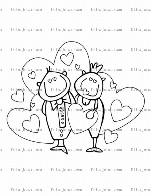 Dibujo para colorear Colorear Pareja Enamorada Con Corazones