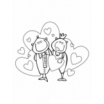 Dibujo para colorear Colorear Pareja Enamorada Con Corazones