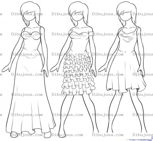 Dibujo para colorear Colorear Tres Vestidos Distintos