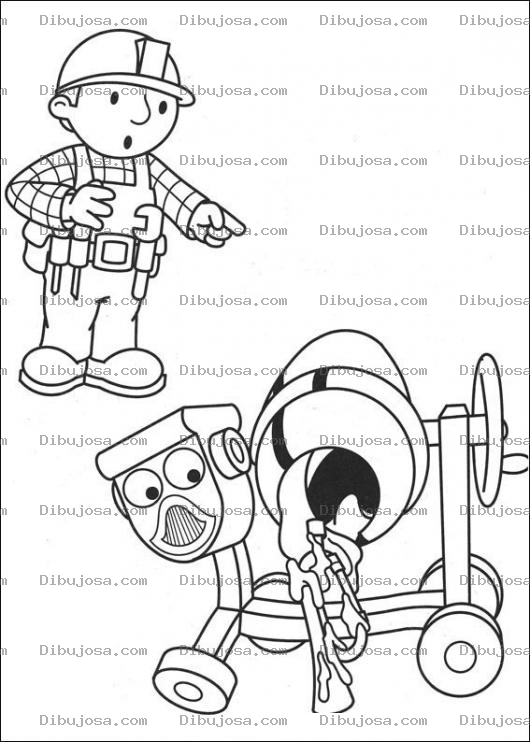 Dibujo para colorear Bob y la mezcladora de cemento