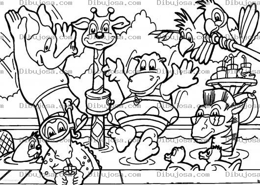 Dibujo para colorear Colorear Animalitos En Una Piscina
