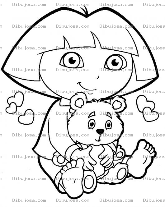 Dibujo para colorear Colorear A Dora Abrazando Osito