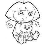Dibujo para colorear Colorear A Dora Abrazando Osito