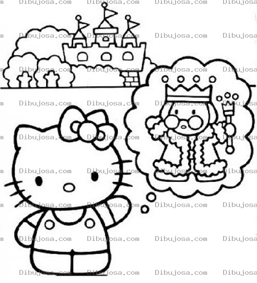 Dibujo para colorear Colorear Hello Kitty Pensando En Un Rey