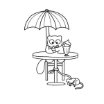 Dibujo para colorear Gato Comiendo Helado Con Su Postre Amarrado
