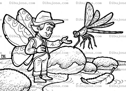 Dibujo para colorear Colorear Libelula Con Duende