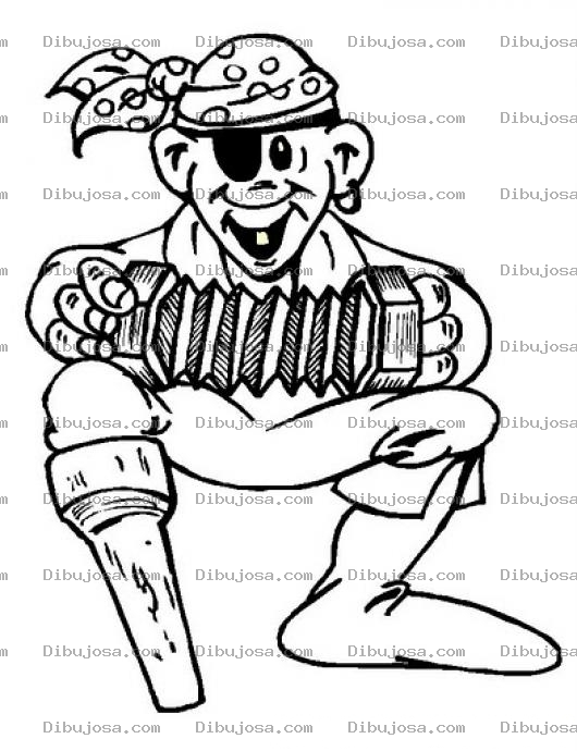 Dibujo para colorear Colorear Pirata Con Protesis De Madera Pata De Palo Tocando El Acordeon