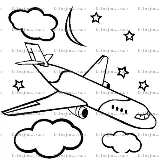 Dibujo para colorear Colorear Avion Volando De Noche