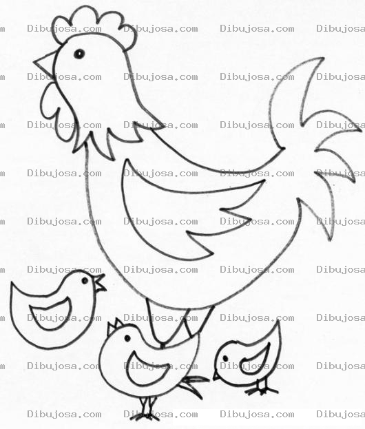 Dibujo para colorear Colorear Gallo Con 3 Pollitos