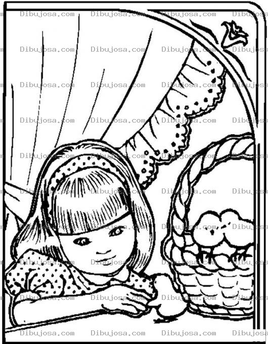 Dibujo para colorear Clorear Nena Con Pollitos En Canasta