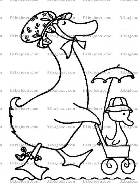 Dibujo para colorear Mama Pata Con Patito Para Colorear