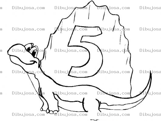 Dibujo para colorear Colorear Dinosaurio Con El Numero Cinco