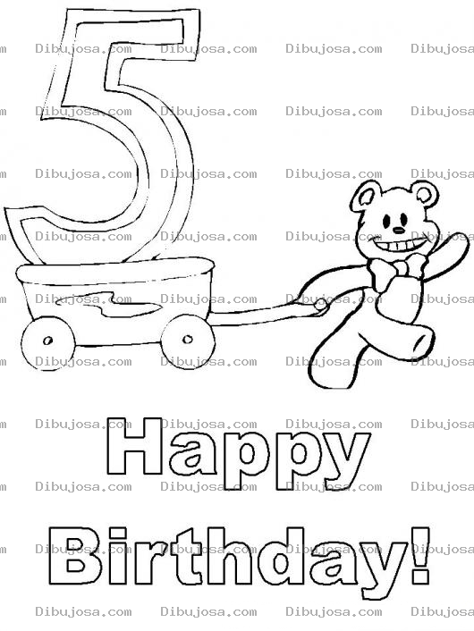 Dibujo para colorear Colorear Feliz Cumpleanos Con El Numero Cinco 5