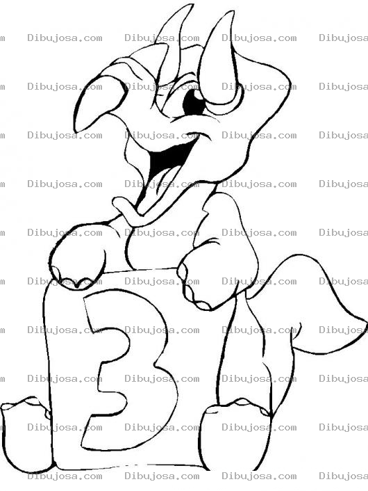 Dibujo para colorear Colorear Dinosaurio Con El Numero Tres 3