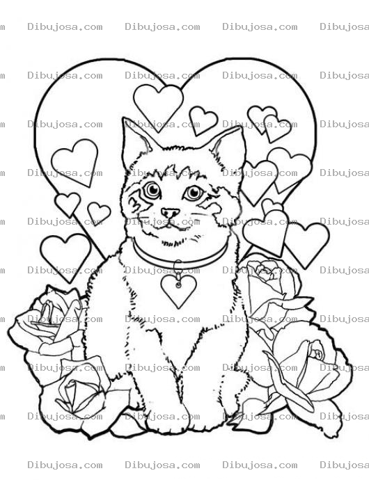 Dibujo para colorear Colorear Gato Enamorado