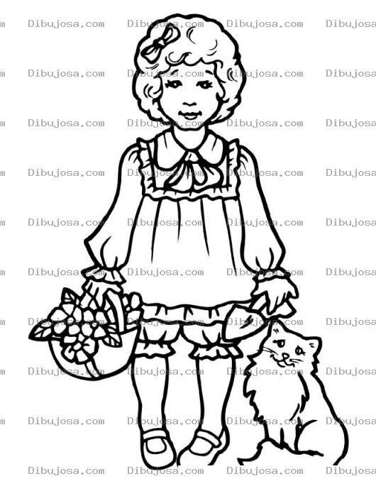 Dibujo para colorear Colorear Nina Con Gato