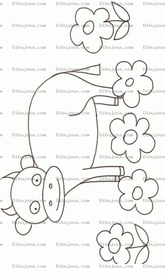 Dibujo para colorear Vaquita Con Flores Para Pintar