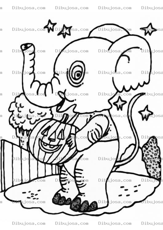 Dibujo para colorear Colorear Elefante Parado Con Calabaza