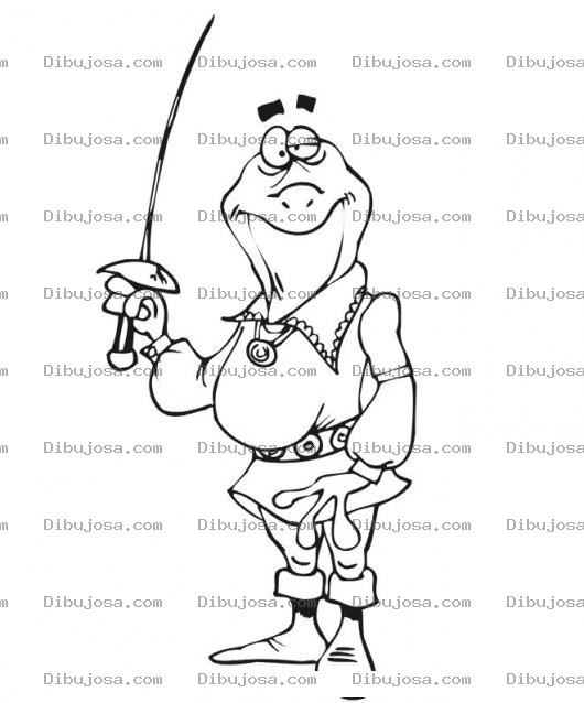 Dibujo para colorear Colorear Sapo Espadachin mosquetero con espada