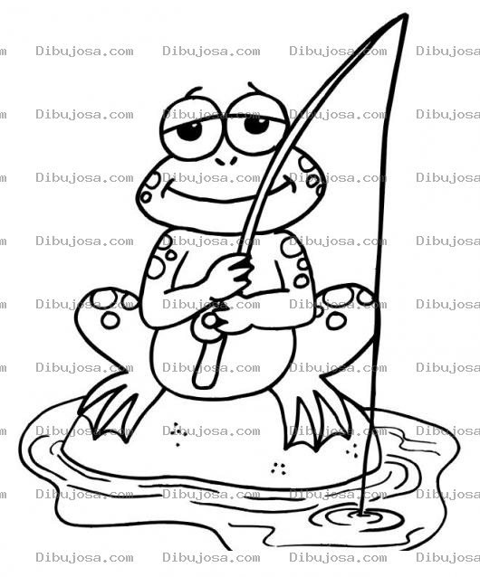 Dibujo para colorear Colorear Rana Pescando