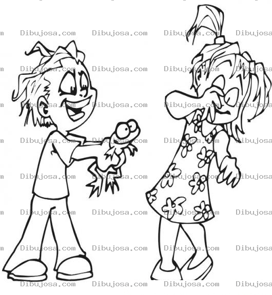 Dibujo para colorear Colorear Chiquillo Mostrando Una Rana A Una Chiquilla