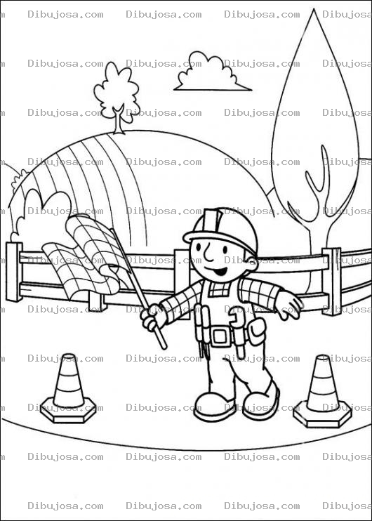 Dibujo para colorear Bob con su banderin