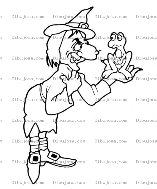Dibujo para colorear Pintar Bruja Con Sapo