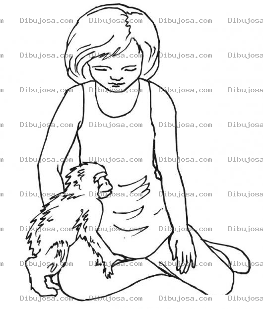 Dibujo para colorear Chica Con Mono Para Colorear
