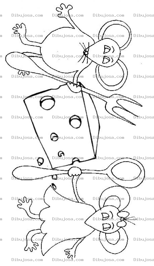 Dibujo para colorear Pareja De Ratones Con Tenedor Y Cuchara Ratoncito Y Ratoncita