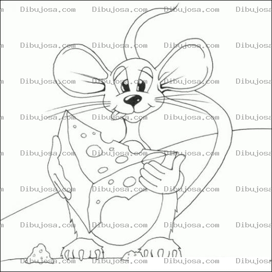Dibujo para colorear Raton Comiendo Queso