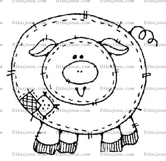 Dibujo para colorear Colorear Cochinito De Tela Remendado Con Retazos