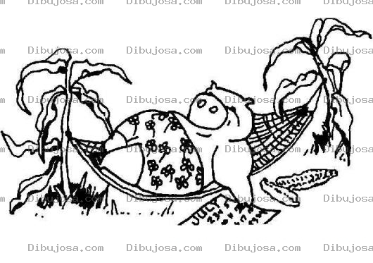 Dibujo para colorear Colorear Cochinito Descansando En Una Hamaca Amarrada A Una Milpa