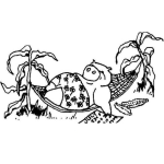 Dibujo para colorear Colorear Cochinito Descansando En Una Hamaca Amarrada A Una Milpa