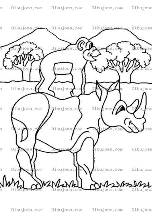 Dibujo para colorear Pintar Rionceronte Con Monito