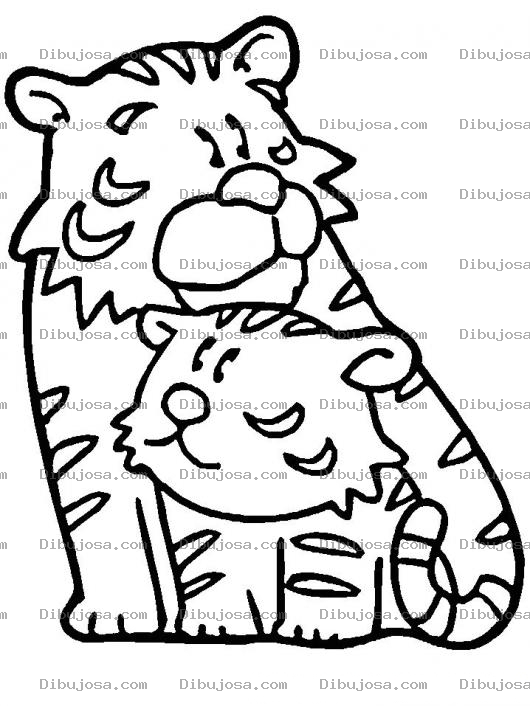 Dibujo para colorear Colorear Papa Tigre Con Su Cachorrito