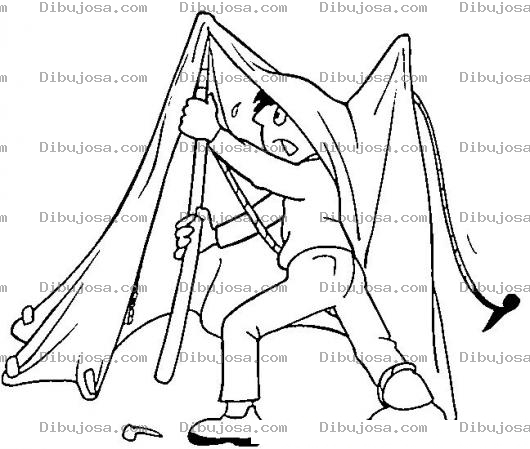 Dibujo para colorear Armando Una Carpa Para Pintar
