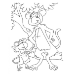 Dibujo para colorear Colorear Papa Mono Con Su Hijo Monito