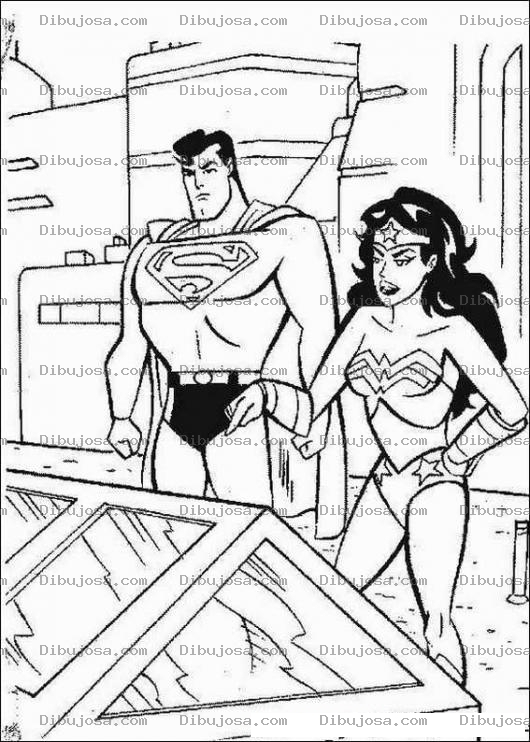 Dibujo para colorear Superman con la mujer Maravilla