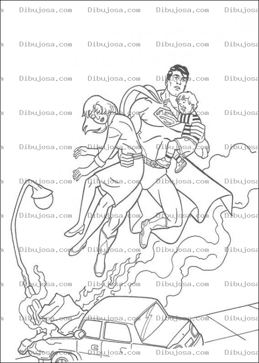 Dibujo para colorear Superman Rescatando a una mujer y a su hijo