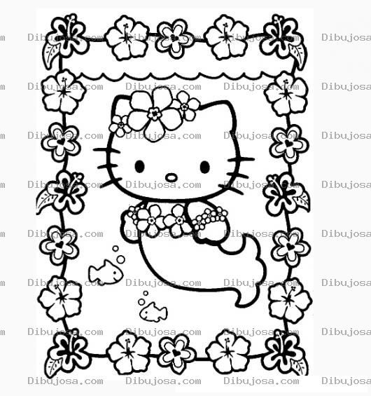Dibujo para colorear hello kitty con cuerpo de sirenita