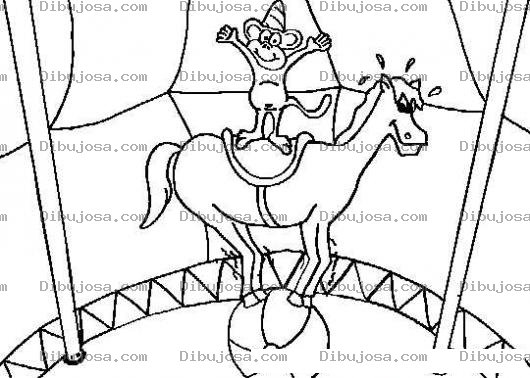 Dibujo para colorear Mono Y Caballo De Circo Para Colorear