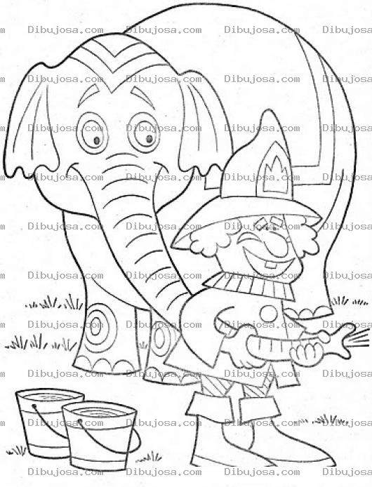 Dibujo para colorear Colorear Bombero Apagando Fuego Con La Trompa Del Elefante
